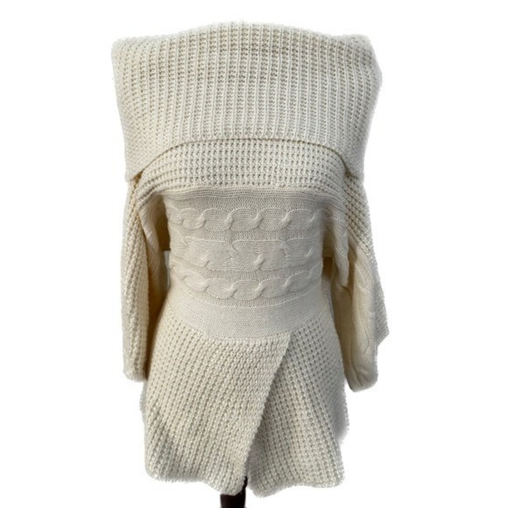 Chesley‎ Cream Cable Knit Cowl Neck Wrap Sweater Tunic Top Size S